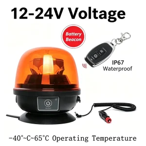 Amber LED Warning Strobe Light with Magnetic Base 12V Power Cord Rechargeable Battery Operated for Off Road Vehicles Buses