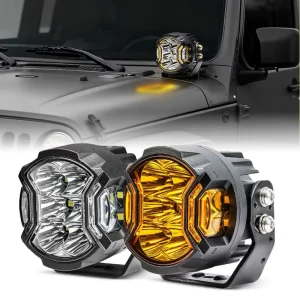 Amber Lens Spotlight DRL 12V 24V Three sided Offroad Vehicle 3Inch LED Driving Lights Auxiliary on A pillar for SUV Truck Pickup