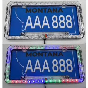 American Size Universal Car License Plate Frame with Three Color LED Lights 12V PC ABS Material Flashing Functions