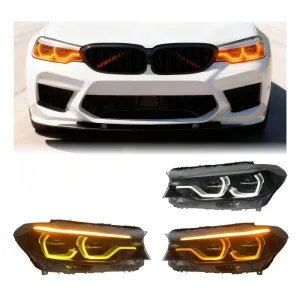 Anchi G30 Headlights Triple Color Yellow White Amber System 5 Series Upgrade Lamp Ikon LED Auto DRL Head Lamp for Bmw