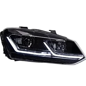 Angel Eye Projector Lens LED DRL Turn Signal Silver Headlights Assembly for VW Polo