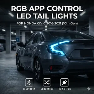 App Control RGB Tail Lights for Honda Civic 10th Gen LED Rear Lamp Sequential Turn Signal Start-up Animation