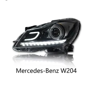 Applicable 11 14 Mercedes Benz C Class W204 Modified 12V LED Lens Headlight Assembly New Flowing Turn Daytime Running Lights