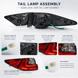 Assembly Tail Light Fit for LEXUS ES200 ES300h ES350 XV60 Auto Aftermarket W16W PC full LED Rear Combination Lamp