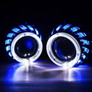 Auto 12V LED Angel Eye Demon Eye Vent Fire Wheel Integrated Cover 2.5inch Round for Bi LED Lens Universal