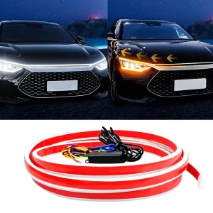 Auto Engine Decoration Flexible DRL Daytime Running Light Strip Led Scan Starting Turn on Signal Yellow White Car Hood Led Light