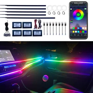 Auto Interior Styling LED RGB Neon Light Strip Ambient Atmosphere Lighting for Dashboard and Door Retrofit Upgrade