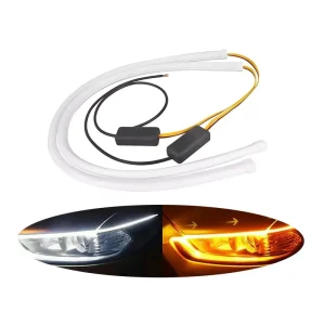 Auto LED DRL Daytime Running Light Strip White Turn Yellow Signal Lamp Car Headlight Flow Day Light 12V Universal