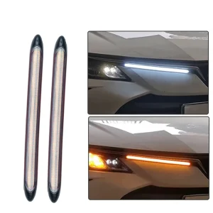 Auto LED DRL Daytime Running Light Strip With Yellow Turn Signal Lamp Car Headlight Sequential Flow Day Light 12V Universal