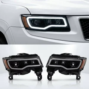 Auto LED Headlights 12V 6000K White for Jeep Grand Cherokee WK2 ABS Anti Aging Housing Plug+Play Replacement