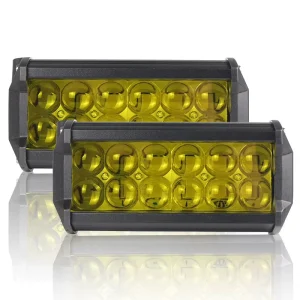 Auto Part Double Rows Yellow 7inch 36W 4D Lens LED Spot Lamp 9V 36V Led Work Light bar for ATV Offroad Vehicle