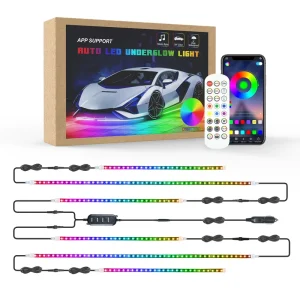 Auto Underbody Exterior Chasing Flow RGB Led Strip Rainbow Chassis Neon Lamp Multi colored Remote Control Car Underglow Lights