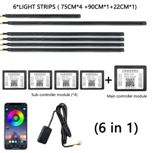 Auto Universal Hidden Phantom Colour APP Dual Control Interior Atmosphere Light LED Car Ambient Lights Kit