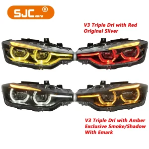 Auto V2 V3 Triple DRL LCI Headlight for BMW F30 F31 F35 3 Series 2012-2018 Red DRL Headlights White Yellow Amber DRL Switch