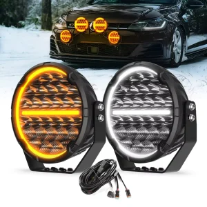 Automotive Daytime Running Lamps for Jeep ECE 12V 9 Inch LED Auxiliary Driving Light White Amber DRL for Car