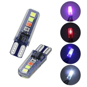 Automotive LED Silicone T10 Light Bulbs 4 Color Flashing 2835 8SMD 12V Driving Width Indicator Lights License Plate Lamp