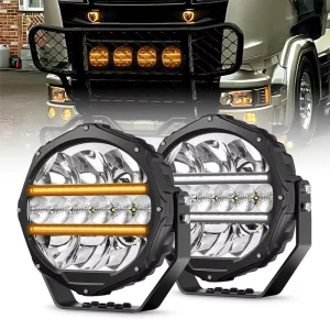 Automotive Off Road Bumper Hidden Spotlight 9 Inch Round LED Work Lamp with DRL Extra Driving Lights for Scania Semi Trucks