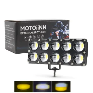 Auxiliary Motorcycle Spotlight 10 Lens White&Yellow Dual Color Universal Driving Light Spotlight for Motorbike Car Trucks SUV UT