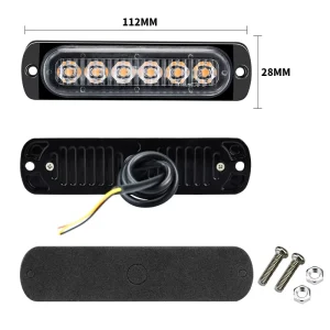 BESTOEMLED 6LED Amber White Emergency Strobe Light Bar 12V IP67 Waterproof Surface Mount Flashing Warning Light 112x28mm Truck
