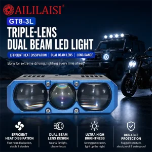 BI LED Triple Lens Dual Beam Fog Light for Car SUV High Low Beam Driving Spotlight for Grille Bumper Off Road Work Light Spot