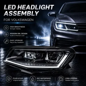 BK LED Headlight Assembly for Volkswagen Caddy Upgrade Front Headlamp With Projector Lens DRL Sequential Turn Signal