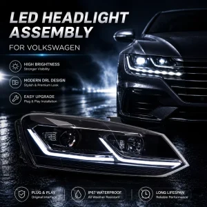BK LED Headlight Assembly for Volkswagen Polo Upgrade Front Headlamp With Dual L Projector Lens Sequential Turn Signal