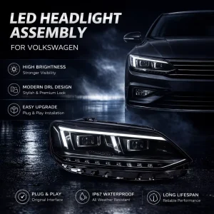 BK LED Headlight Assembly for Volkswagen Sagitar Jetta Upgrade Front Headlamp With DRL Projector Lens