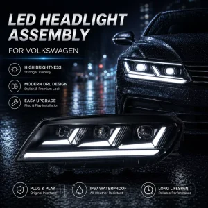 BK LED Headlight Assembly for Volkswagen Touareg Upgrade Front Headlamp With DRL Sequential Turn Signal