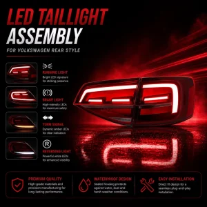 BK LED Tail Light Assembly for Volkswagen Jetta High Spec Sequential Turn Signal Brake Fog Light Plug Play