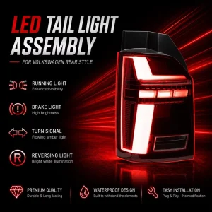 BK LED Tail Light Assembly for Volkswagen Multivan T6 Caravelle Sequential Turn Signal DRL Plug Play