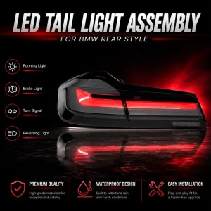 BK Red LED Tail Light Assembly for 3 Series F30 F35 5 Series 3D Style Sequential Turn Signal Brake Plug Play New