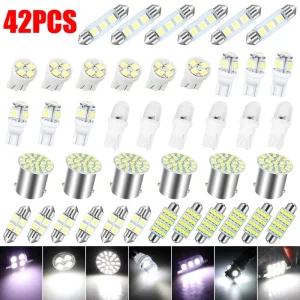 Basic 42PCS T10 LED Car Light Kit 5W Power Dual Point Reading License Plate Indicator Interior Door Width Light Socket Function
