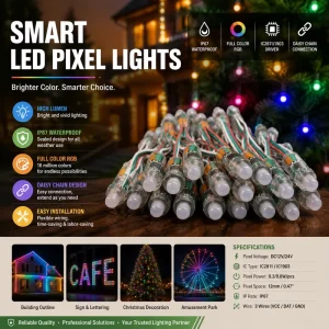 Beamy LED 12mm Bullet Smart RGB LED Pixels Outdoor IP67 Waterproof Christmas 5V DC Black Wire Xconnector Pigtails WS2811