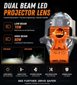 Bi LED Projector Lens 80watts 6000K Dual Beam Projector Lens MB PRO Auto LED Lighting Retrofit Plug and Play Lens