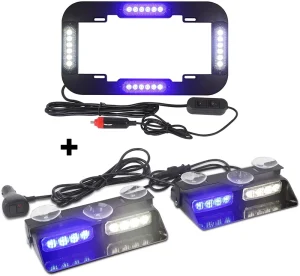 Biaochi 2 In 1 Emergency Dash Strobe Lights Windshield Interior Car Truck 16 LED Warning Light Bar + License Plate Strobe Lights