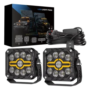 Black Warrior Kit LED Work Light Off road Lamp White Amber Dual Color Waterproof 7/9 Inch Pickup Truck Lighting
