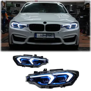 Blue LED Double Hook Headlamp DRL Upgrade 12V for BMW3 Series F30/F35 Headlights Sequential Turn Signal