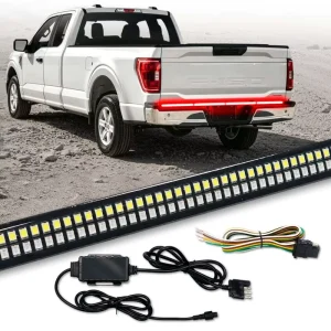 Bright 48” 60” Double Row LED Tailgate Light Bar Amber Turn Signal Reverse Brake Running for Trucks Pickup