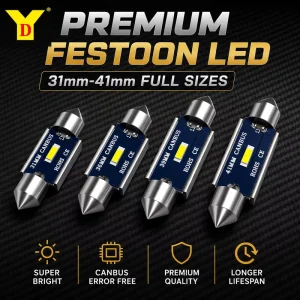 CANBUS 1860 LED Festoon Bulb 31mm 36mm 39mm 41mm C5W C10W 12V 120LM 6000K White Interior Dome Map Reading License Plate Light