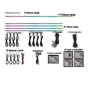 Car 18 in 1 Ambient Light Interior Accessories Auto Multicolor 256 Color LED Strip Atmosphere Lighting