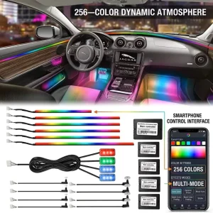 Car Ambient Light Kit 18 in 1 APP Remote Control RGB Dynamic Symphony Color Interior LED Strip OEM Car Atmosphere Lighting Kit