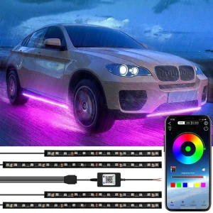 Car Atmosphere Underglow Lights Exterior Car Strip Light Flowing Neon Accent Lights Kit with APP Control Wireless Remote Control