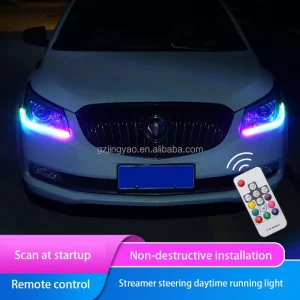 Car Daytime Running Light with Built in Crystal Flowing Daytime Running Light LED Monochrome Rainbow Light Strip DRL Driving