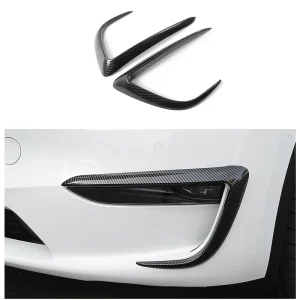 Car Exterior Accessories Carbon Fiber Front Fog Bumper Flag Light Trim Covers Eyebrow Stickers for Tesla Model 3 Y