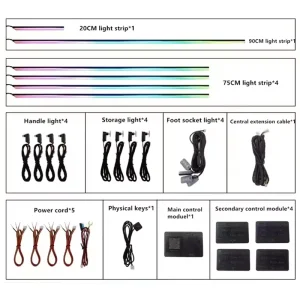 Car Interior Hidden Acrylic Strip Ambient Light 256 Color 12V Universal LED 18 in 1 RGB Decorative Atmosphere Lamp Strip