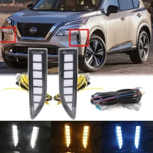 Car LED 12V Daytime Running Lights for Nissan X trail Yellow Turn Signal Night Blue Running Lamps Car Foglamps