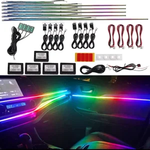 Car LED Ambient Footwell Lights 18 Light Rainbow Flowing Effect Dual Mode 12V 10W Standard Fitment Made in China Atmosphere