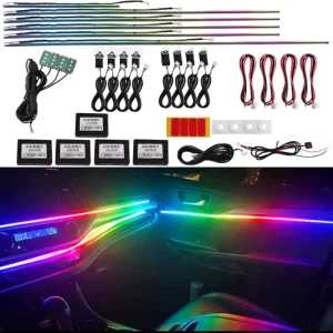 Car LED Ambient Footwell Lights Standard Fit 18 Light Rainbow Flowing Effect Dual Mode 12V 10W