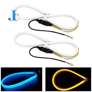 Car LED Daytime Running Light Light Guide Strips 30 45 60 cm Scanning Dual Color White Yellow Turn Signal Light
