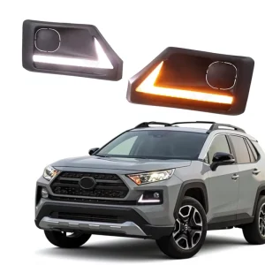 Car LED Fog Lights Day Light for Toyota RAV4 Flowing Turn Signal DRL Daytime Running Lamps